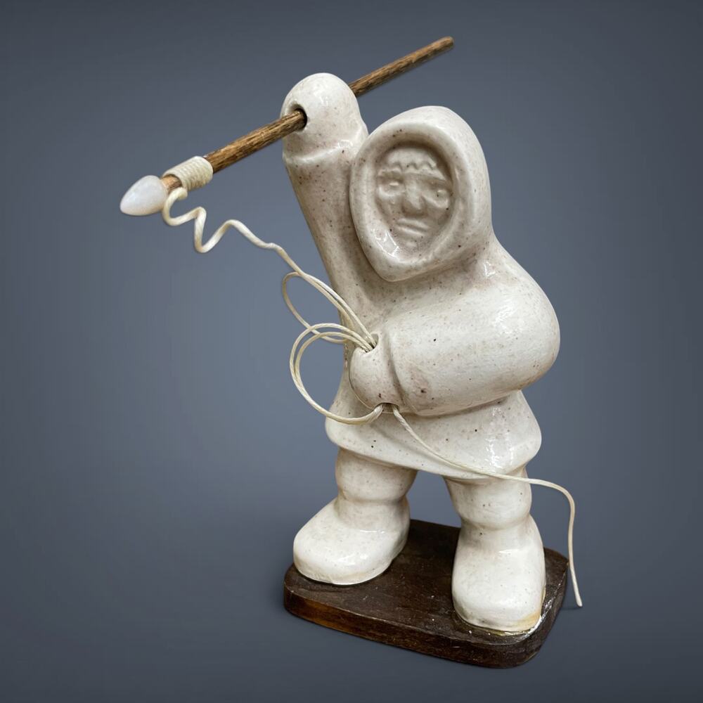 Vintage 1994 Hand Carved Inuit Fisherman Soapstone Sculpture Signed